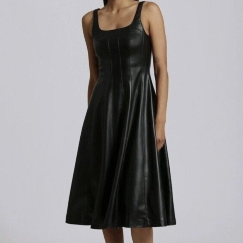 NWT 7 For All Mankind Faux Leather Structured Midi Dress